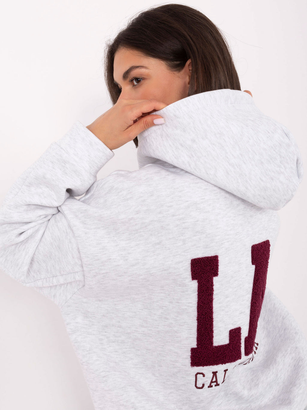 Oversized Hoodie met LA-Borduursel – Lichtgrijs