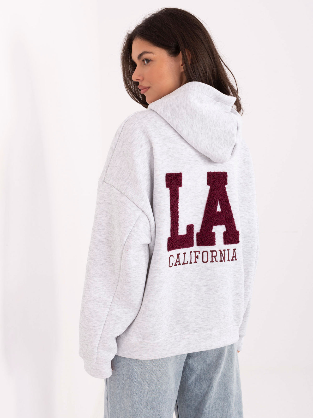 Oversized Hoodie met LA-Borduursel – Lichtgrijs