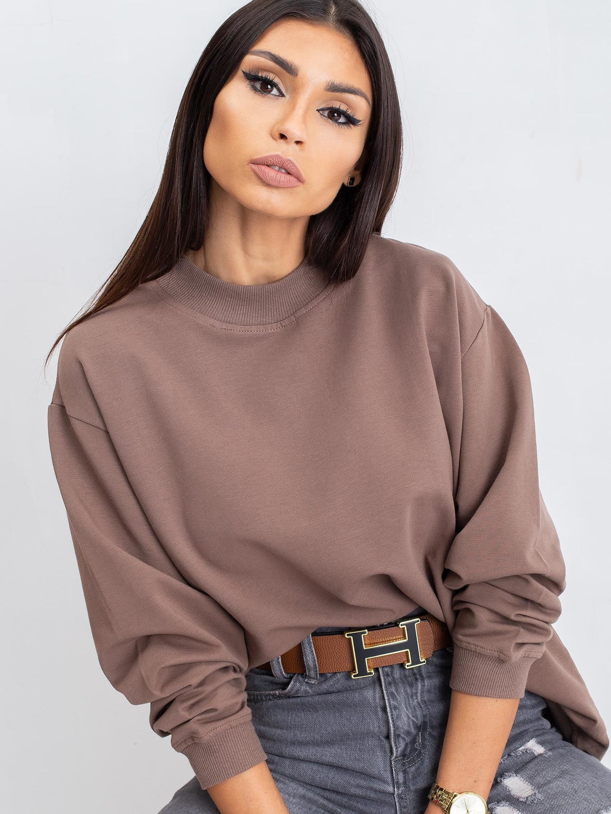 Basic Sweater met Hoge Kraag – Bruin