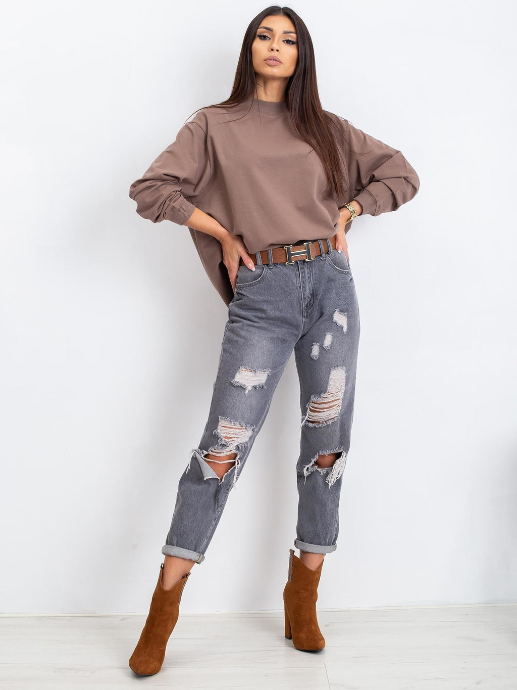 Basic Sweater met Hoge Kraag – Bruin