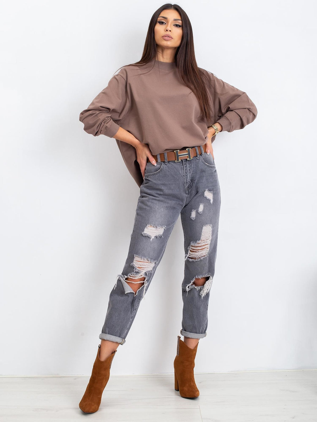 Basic Sweater met Hoge Kraag – Bruin
