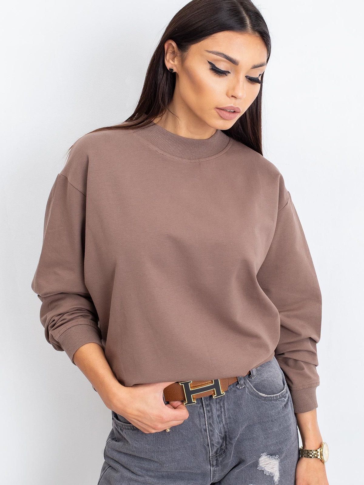 Basic Sweater met Hoge Kraag – Bruin