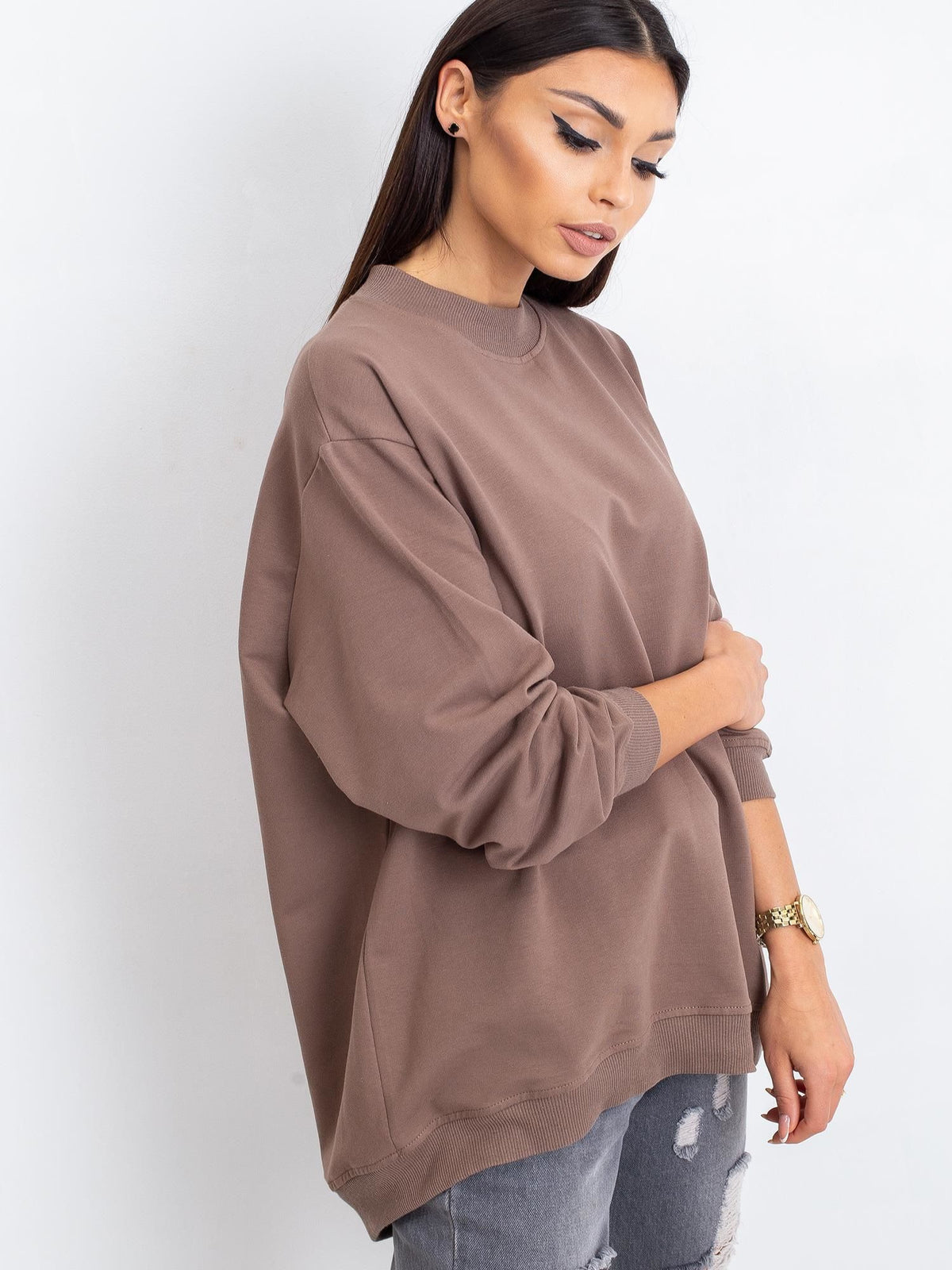 Basic Sweater met Hoge Kraag – Bruin