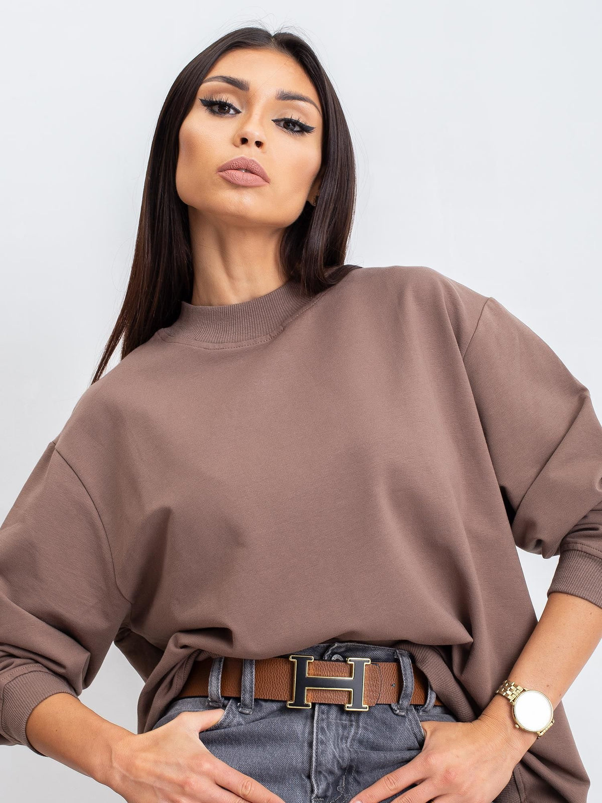 Basic Sweater met Hoge Kraag – Bruin