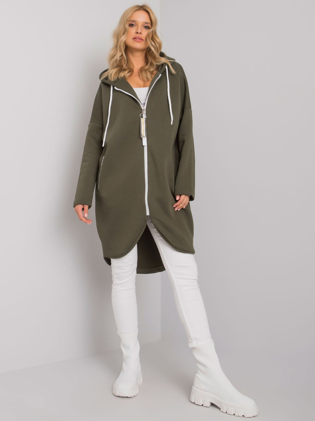 Stunning Lange Hoodie met Rits – Khaki