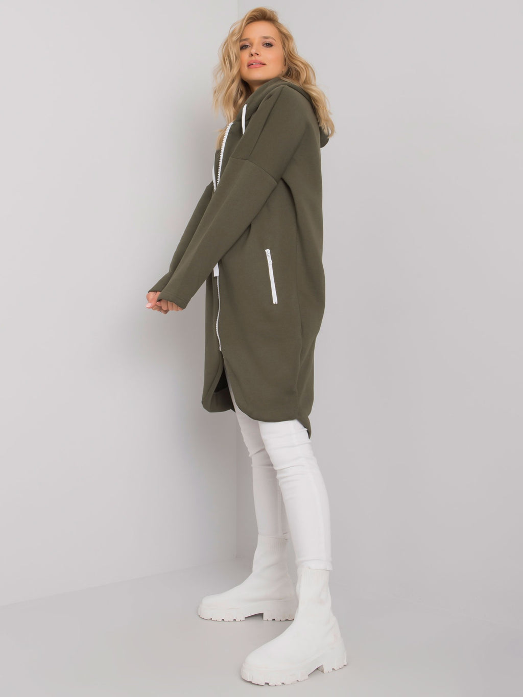 Stunning Lange Hoodie met Rits – Khaki