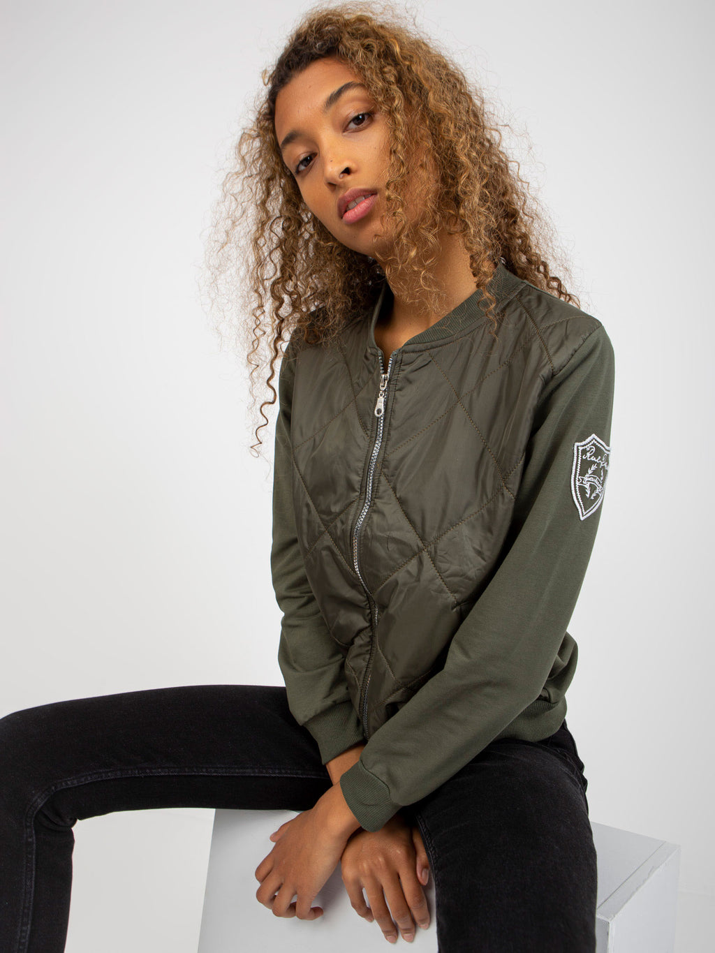 Gewatteerde Bomber Sweater – Khaki
