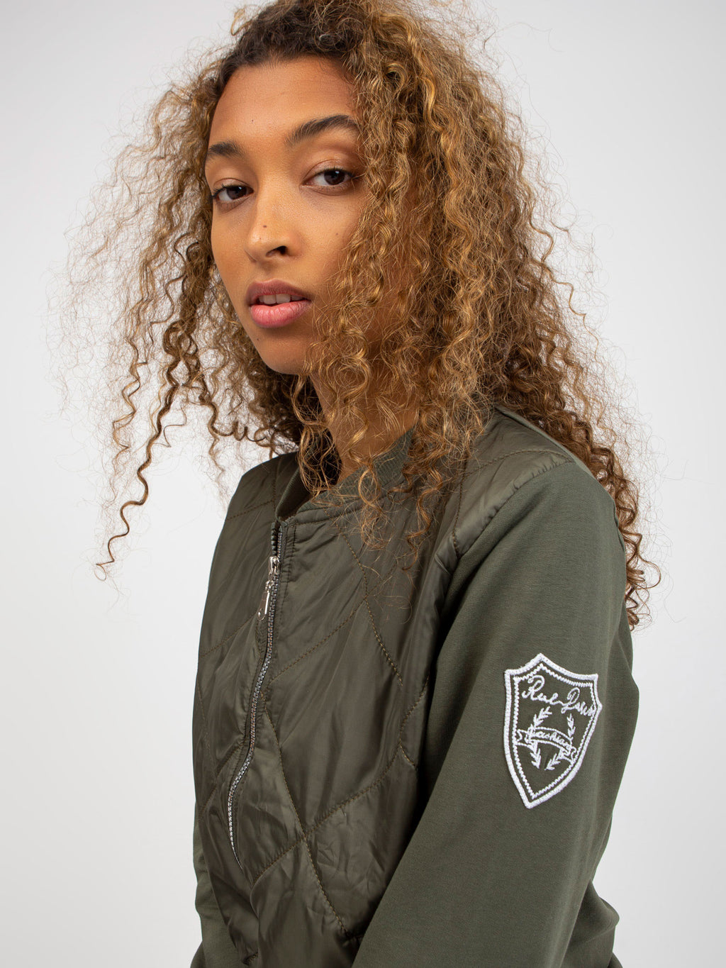 Gewatteerde Bomber Sweater – Khaki