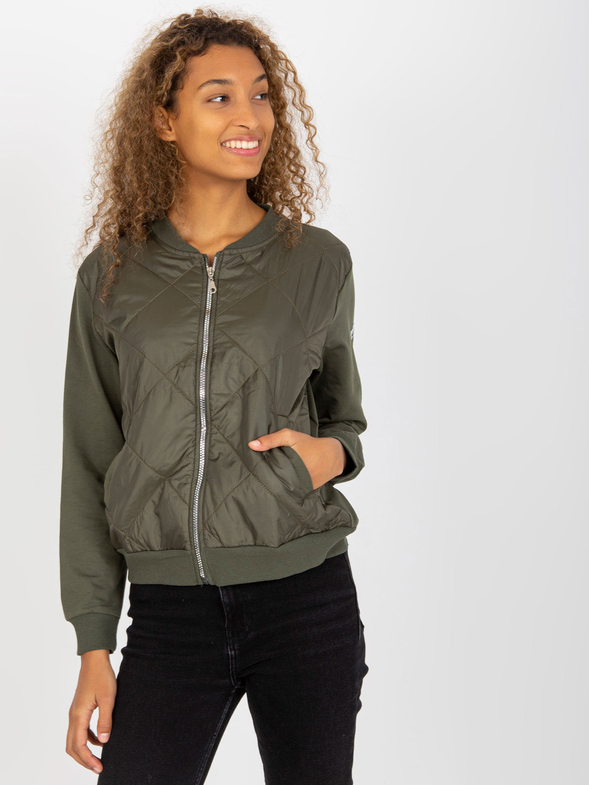 Gewatteerde Bomber Sweater – Khaki