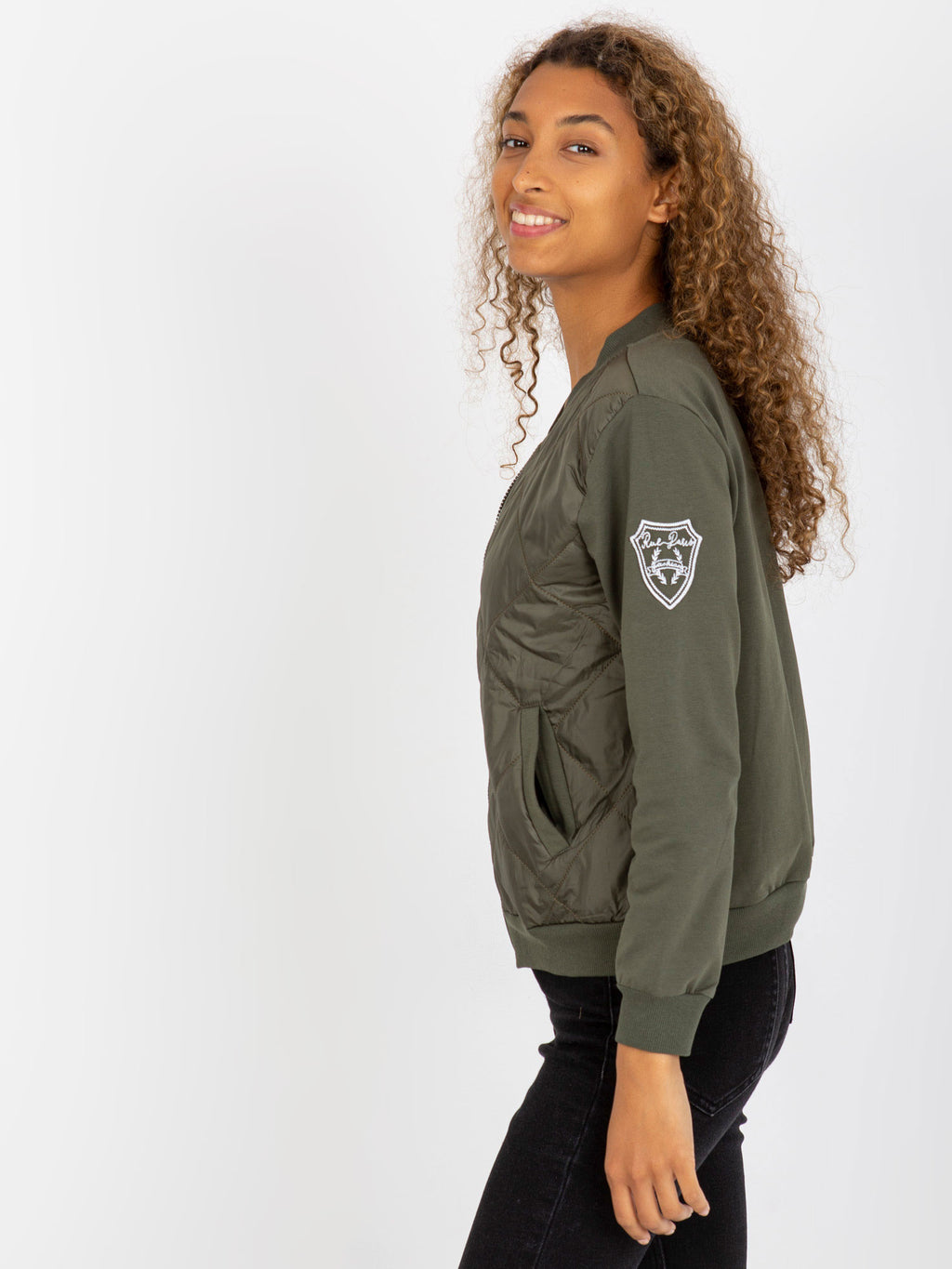 Gewatteerde Bomber Sweater – Khaki
