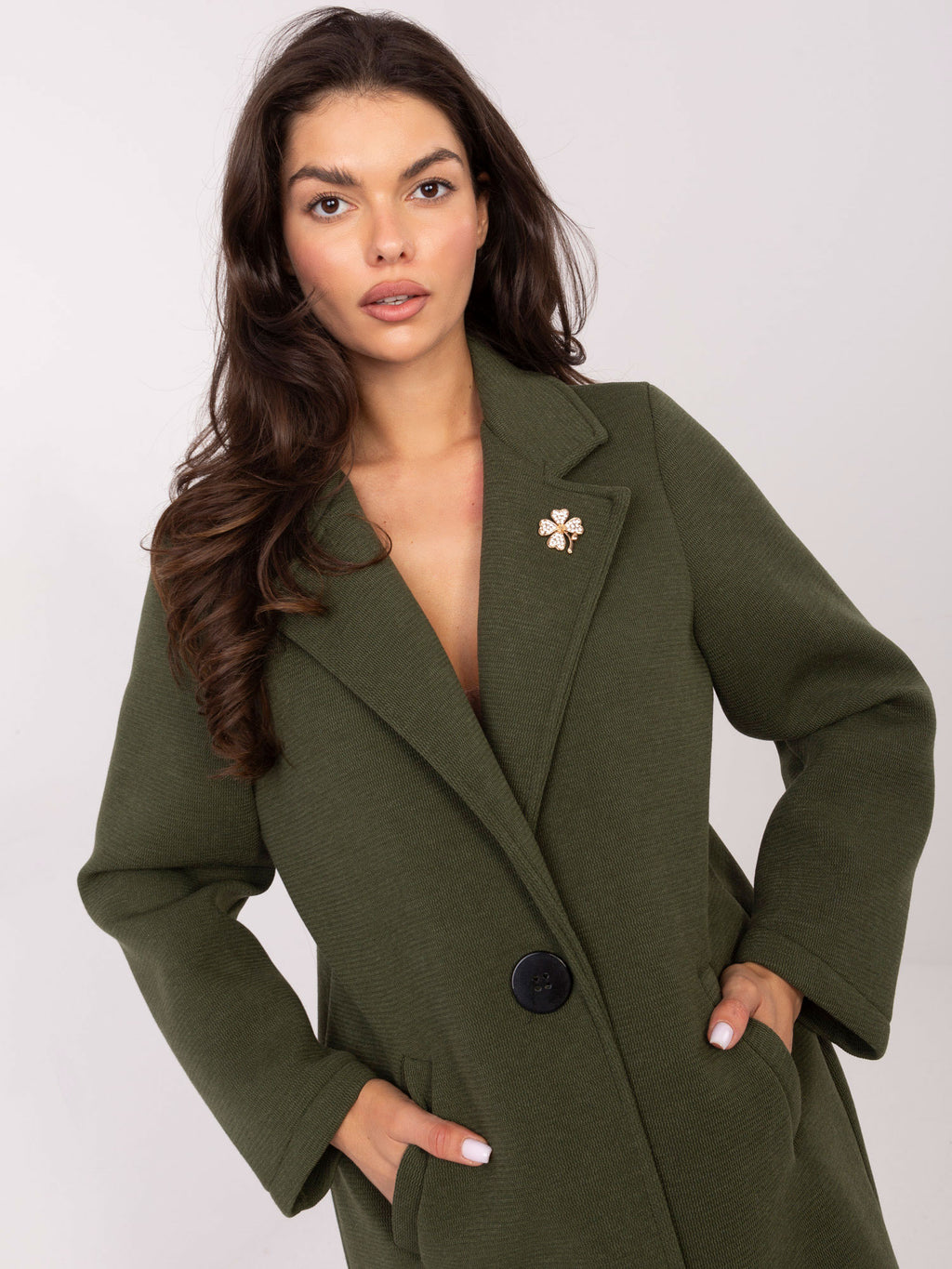 Elegante Damesjas met Broche – Khaki