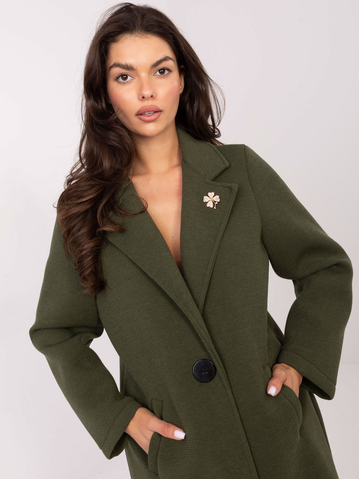 Elegante Damesjas met Broche – Khaki
