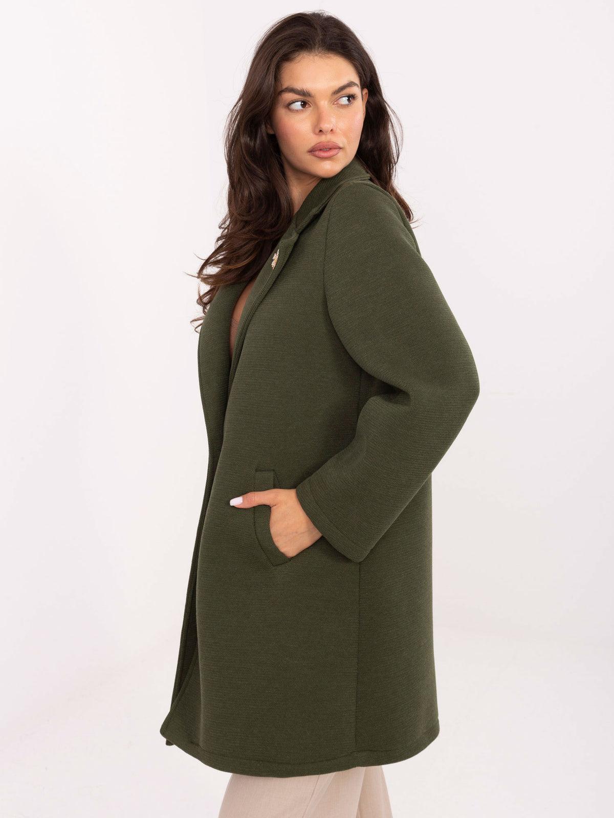 Elegante Damesjas met Broche – Khaki