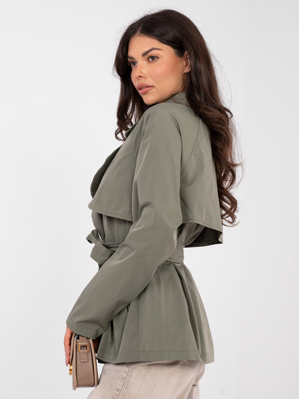 Korte Dames Trenchcoat met Ceintuur – Khaki