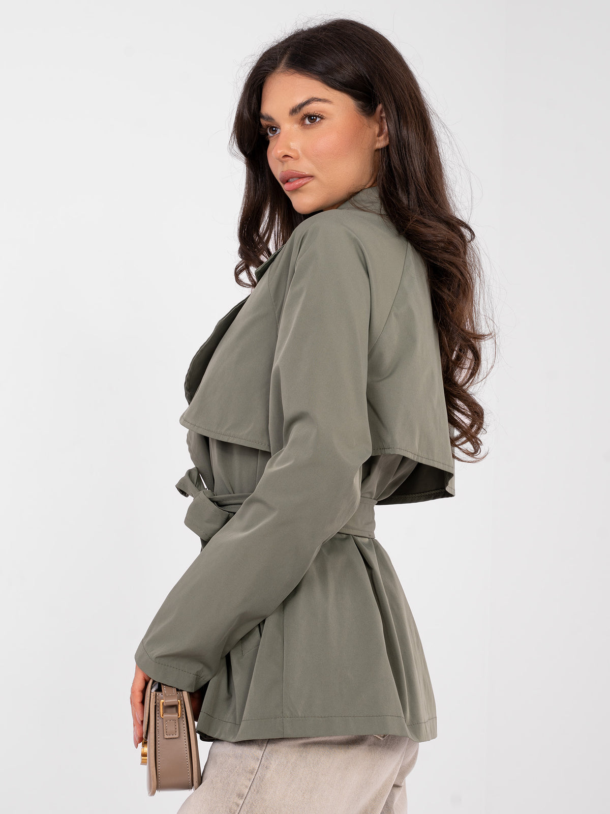 Korte Dames Trenchcoat met Ceintuur – Khaki