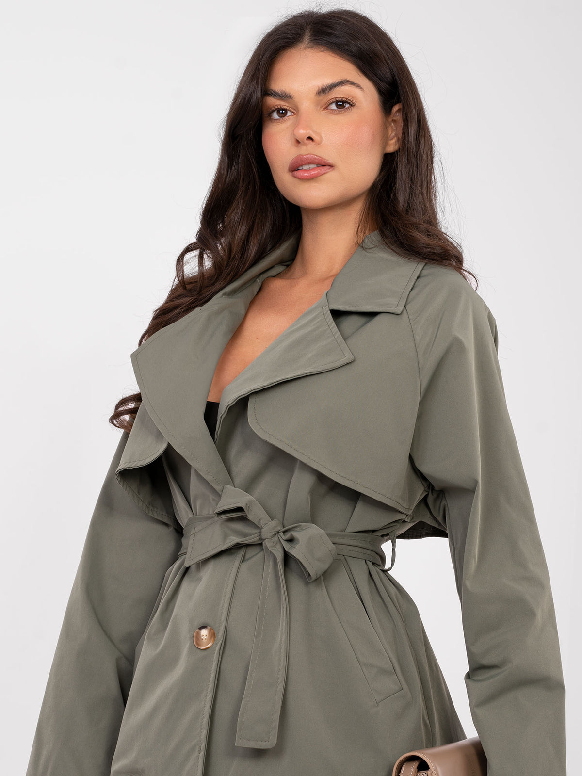 Korte Dames Trenchcoat met Ceintuur – Khaki