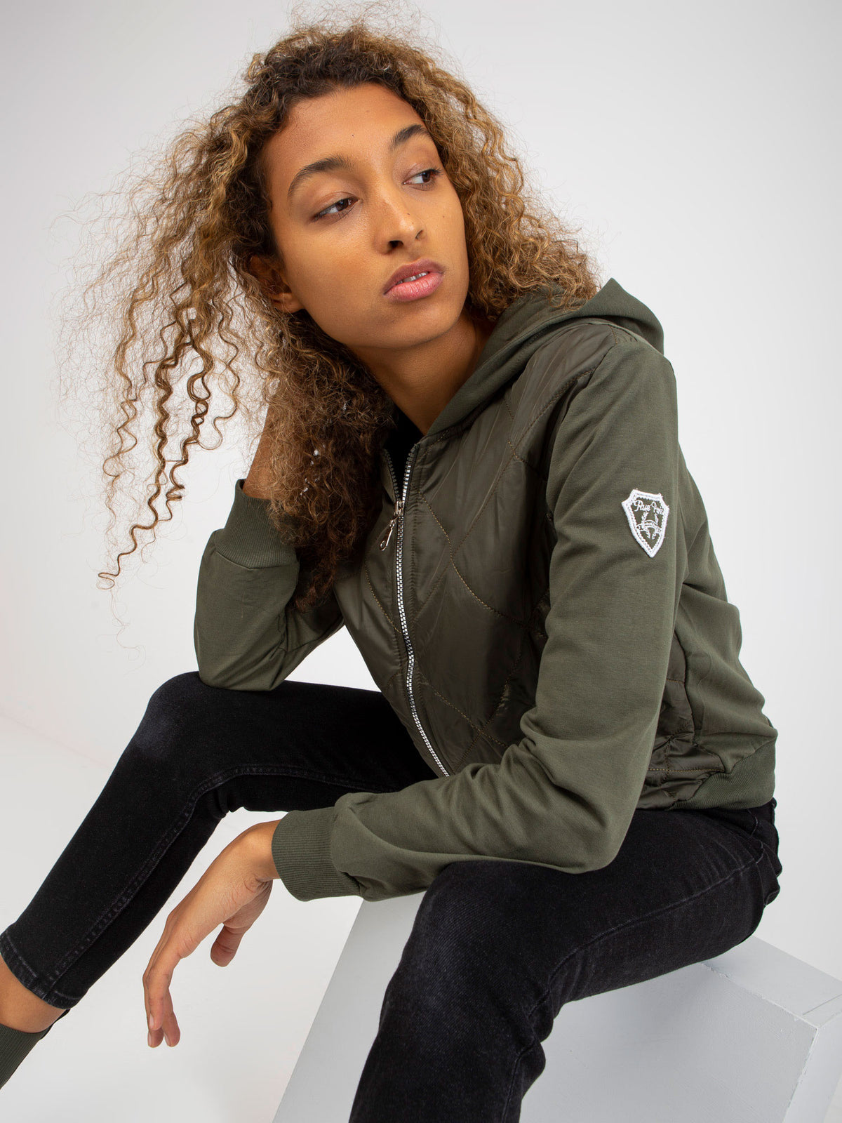 Gewatteerde Bomber Hoodie – Khaki