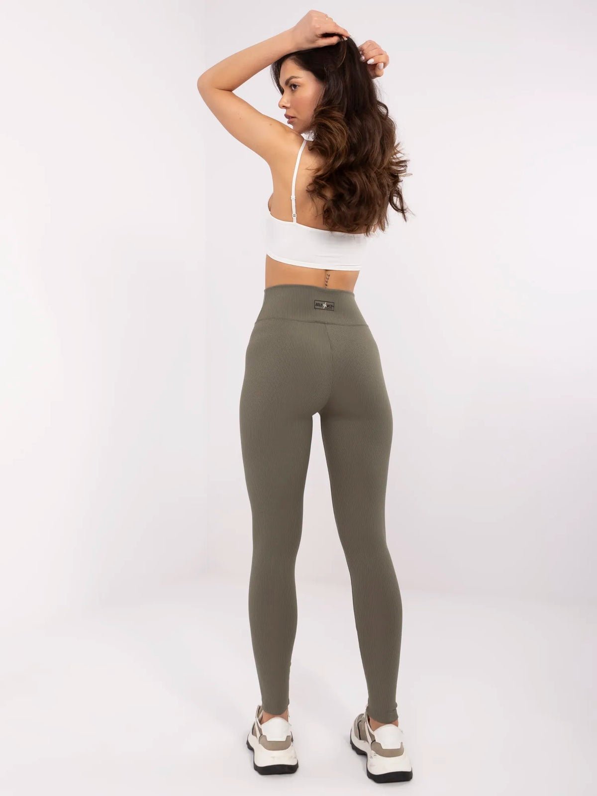 Khaki Geribde High-Waist Legging