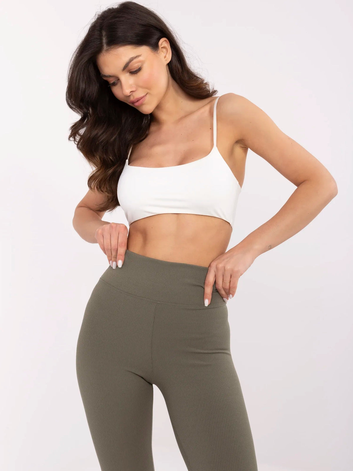 Khaki Geribde High-Waist Legging