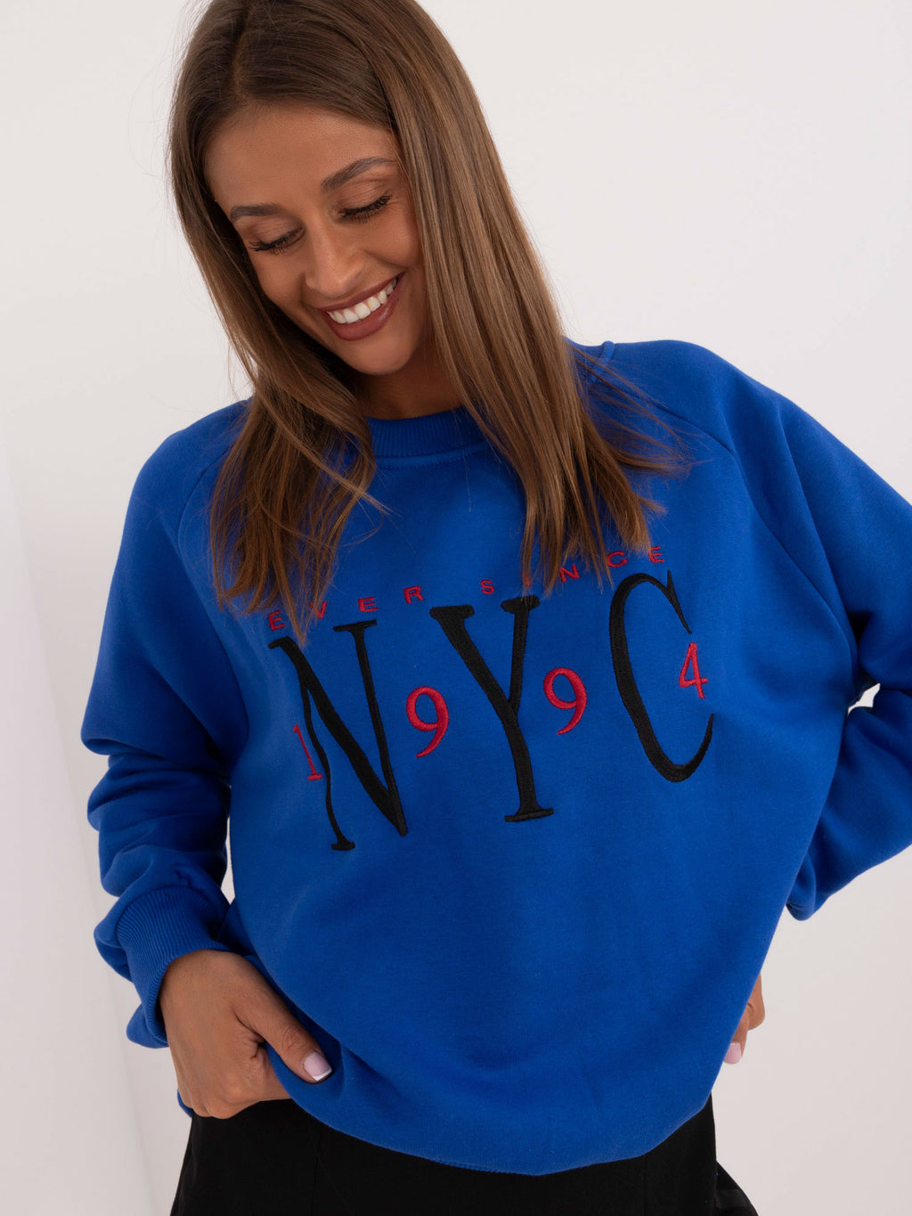 Oversized Sweater met Borduursel – Kobaltblauw