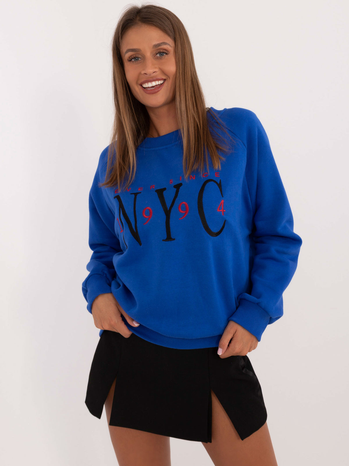 Oversized Sweater met Borduursel – Kobaltblauw