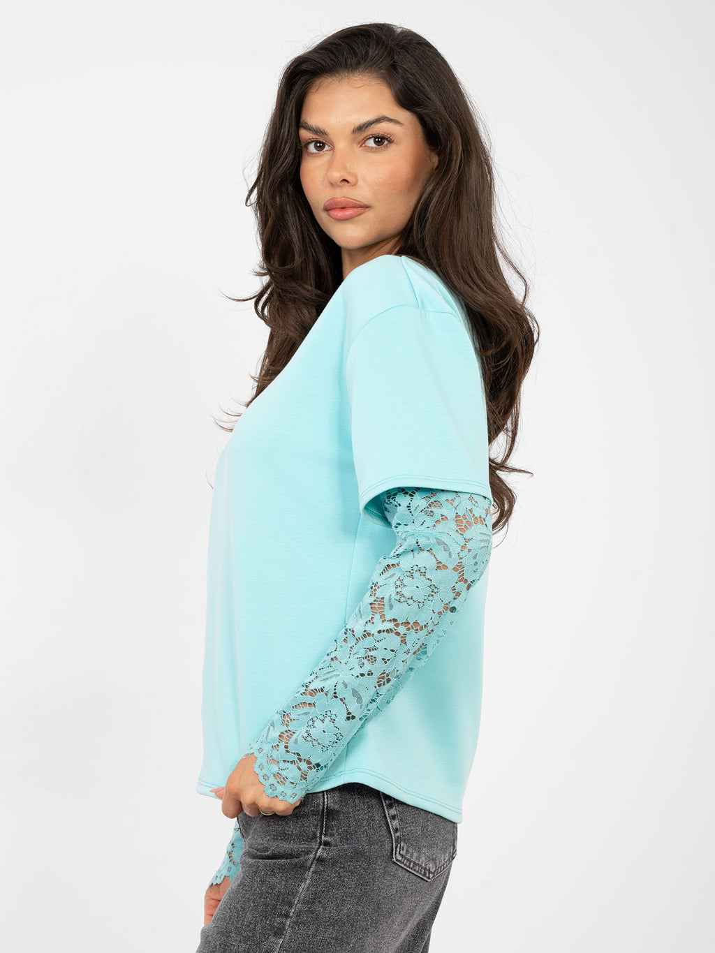 Blouse met Kanten Mouwen – Mint