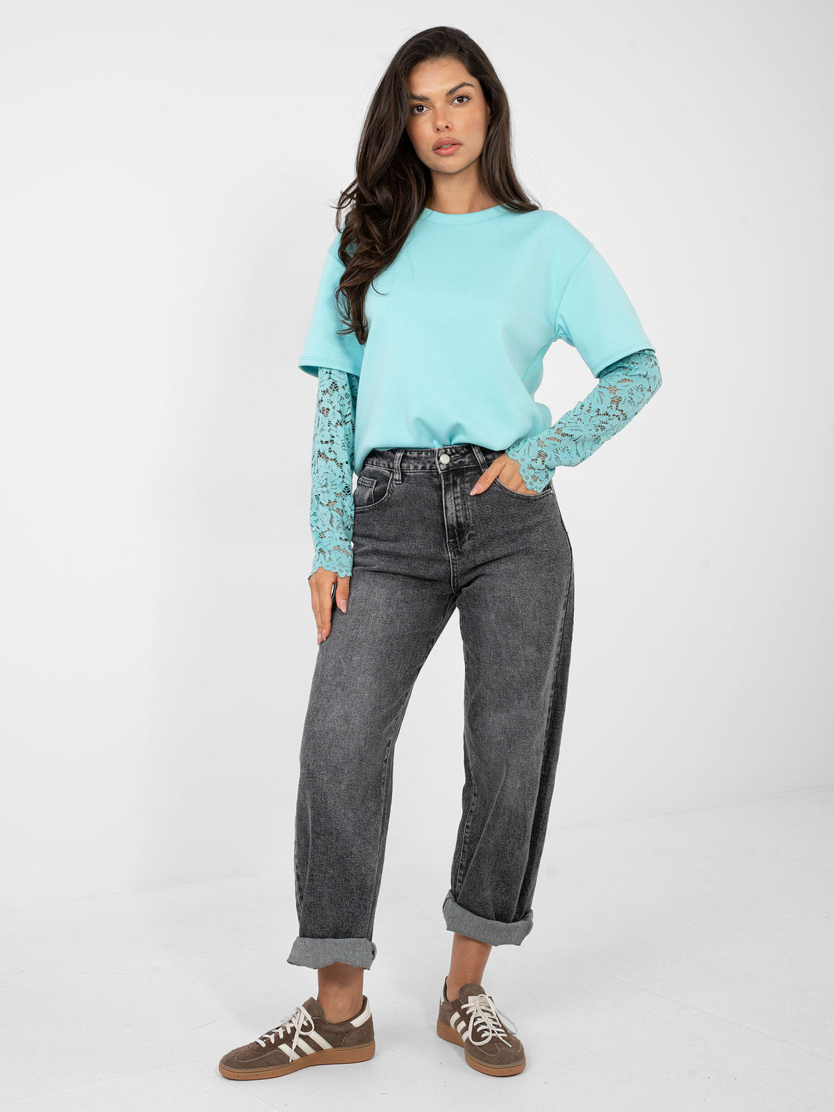 Blouse met Kanten Mouwen – Mint