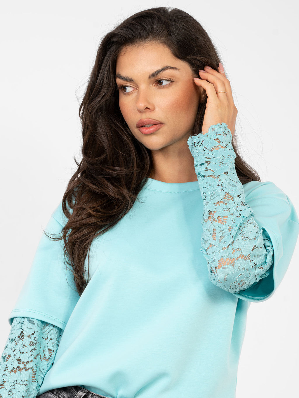 Blouse met Kanten Mouwen – Mint