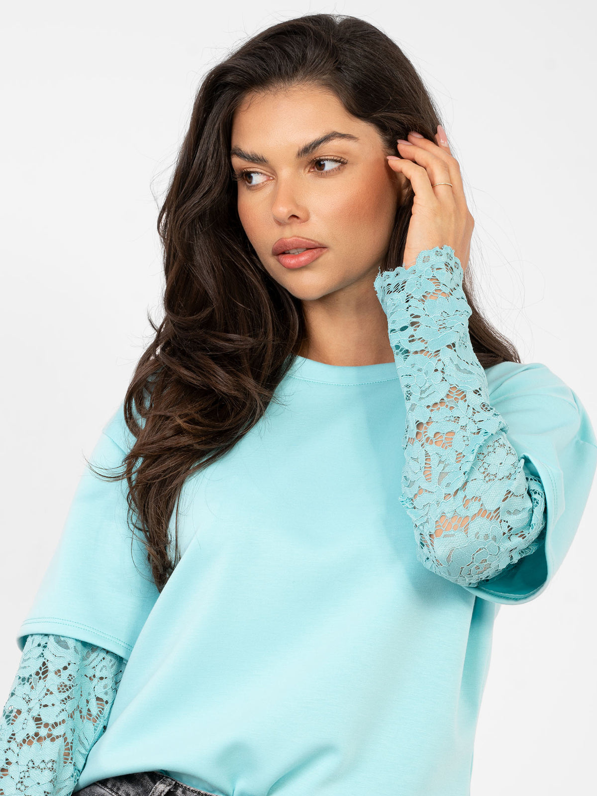 Blouse met Kanten Mouwen – Mint