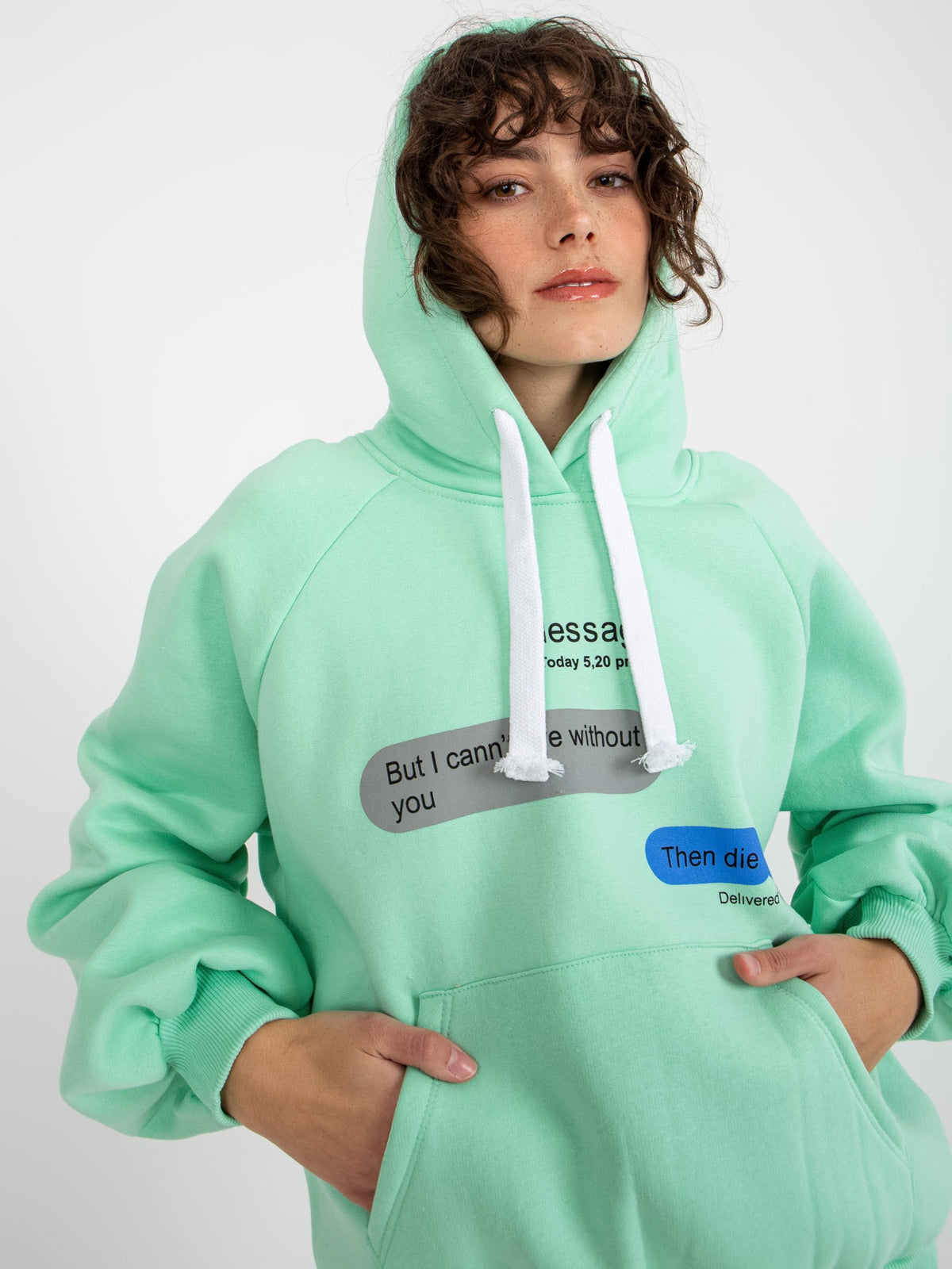 Oversized Hoodie met Print – Mint