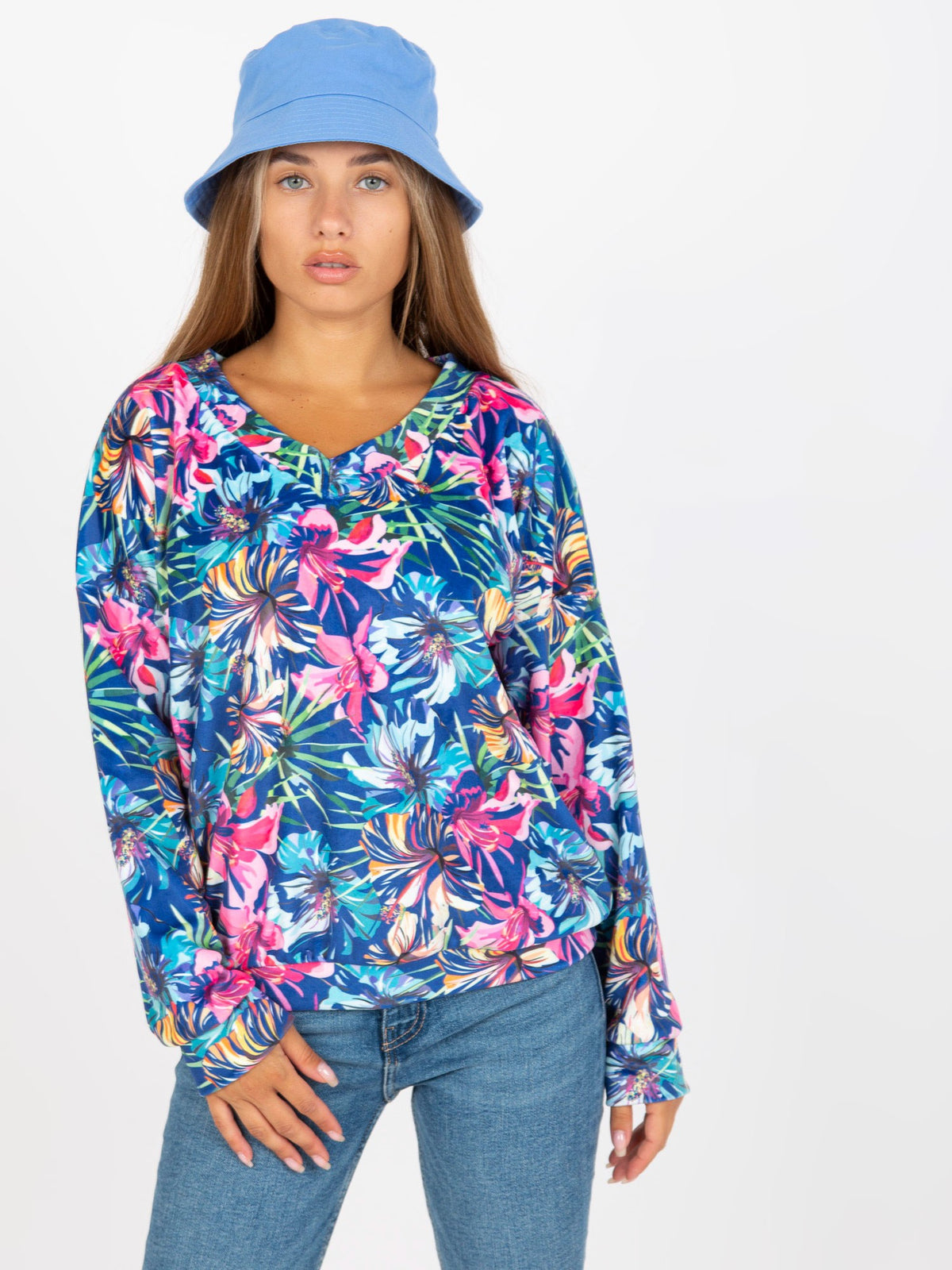 Velours Blouse met Print – Donkerblauw