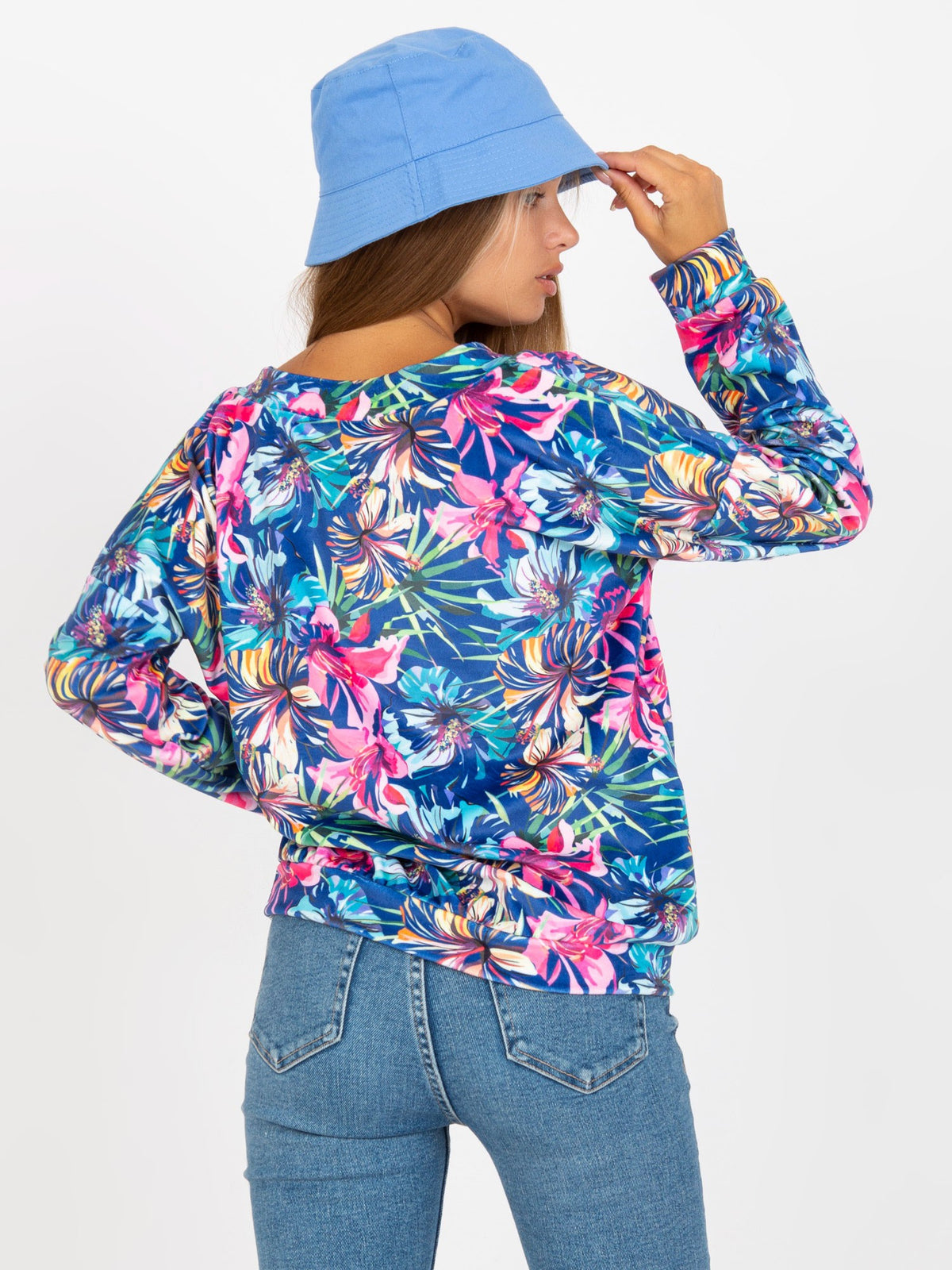 Velours Blouse met Print – Donkerblauw