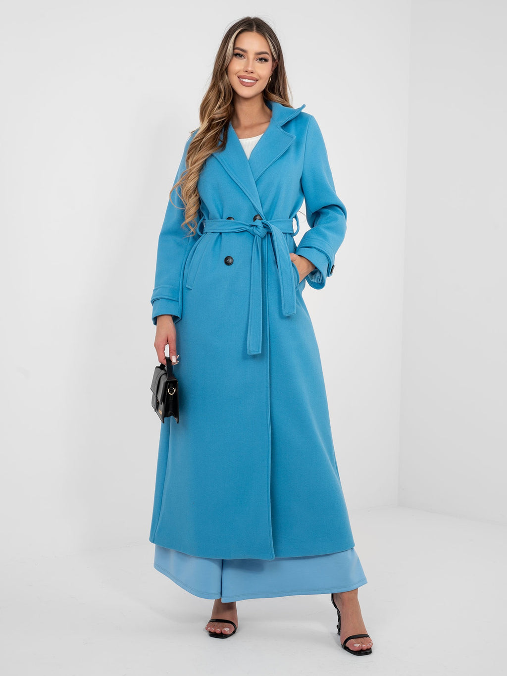 Lange Damesjas MAYA met Ceintuur – Blauw