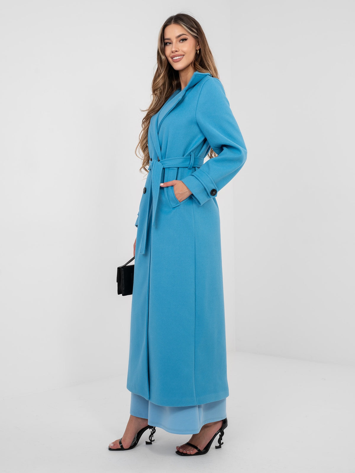 Lange Damesjas MAYA met Ceintuur – Blauw