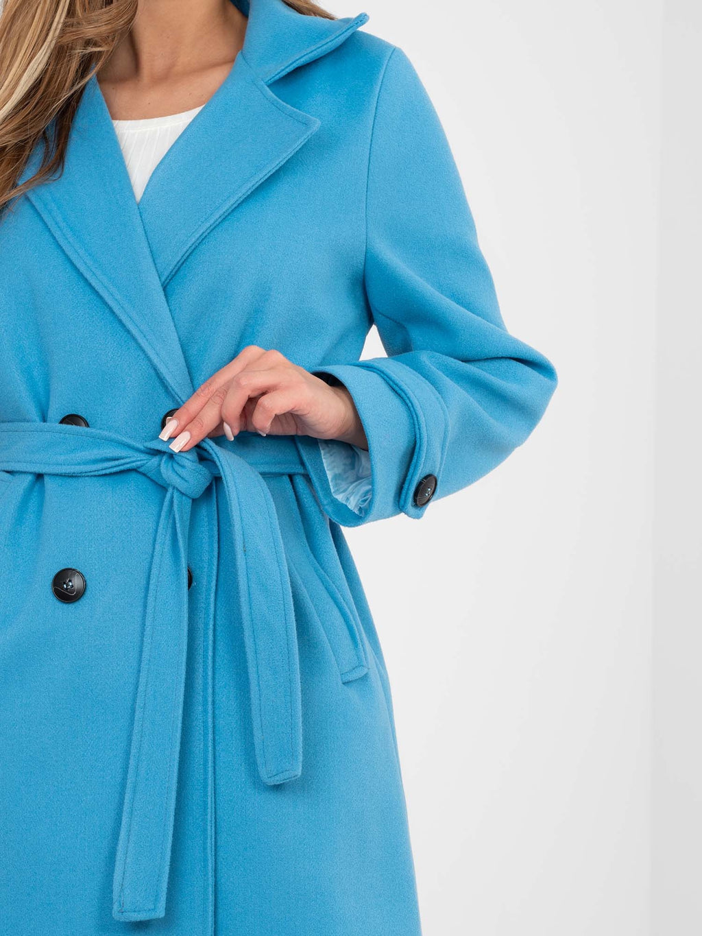 Lange Damesjas MAYA met Ceintuur – Blauw