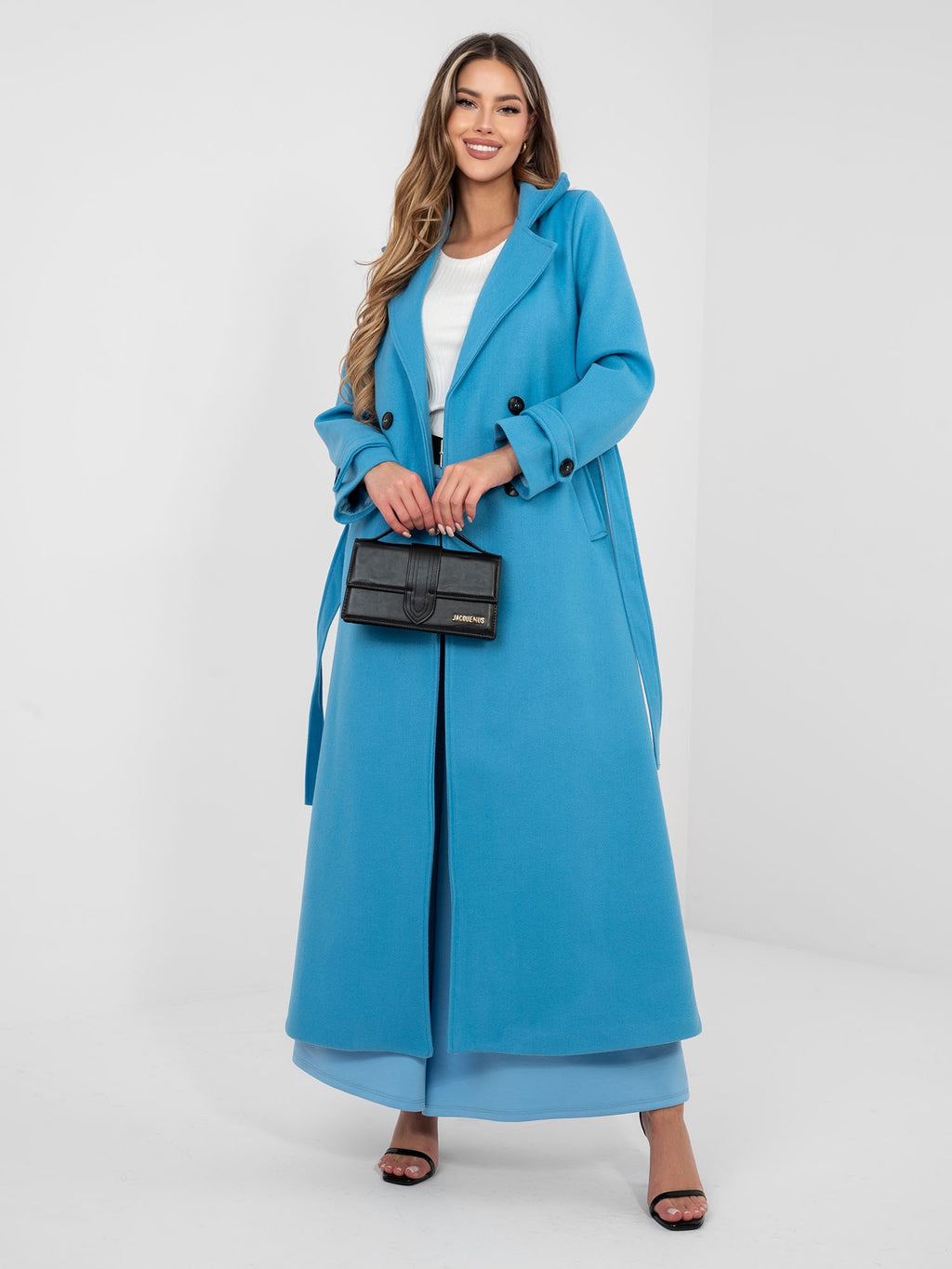 Lange Damesjas MAYA met Ceintuur – Blauw