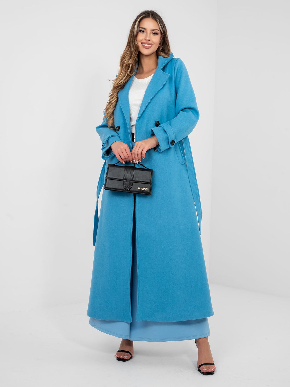 Lange Damesjas MAYA met Ceintuur – Blauw