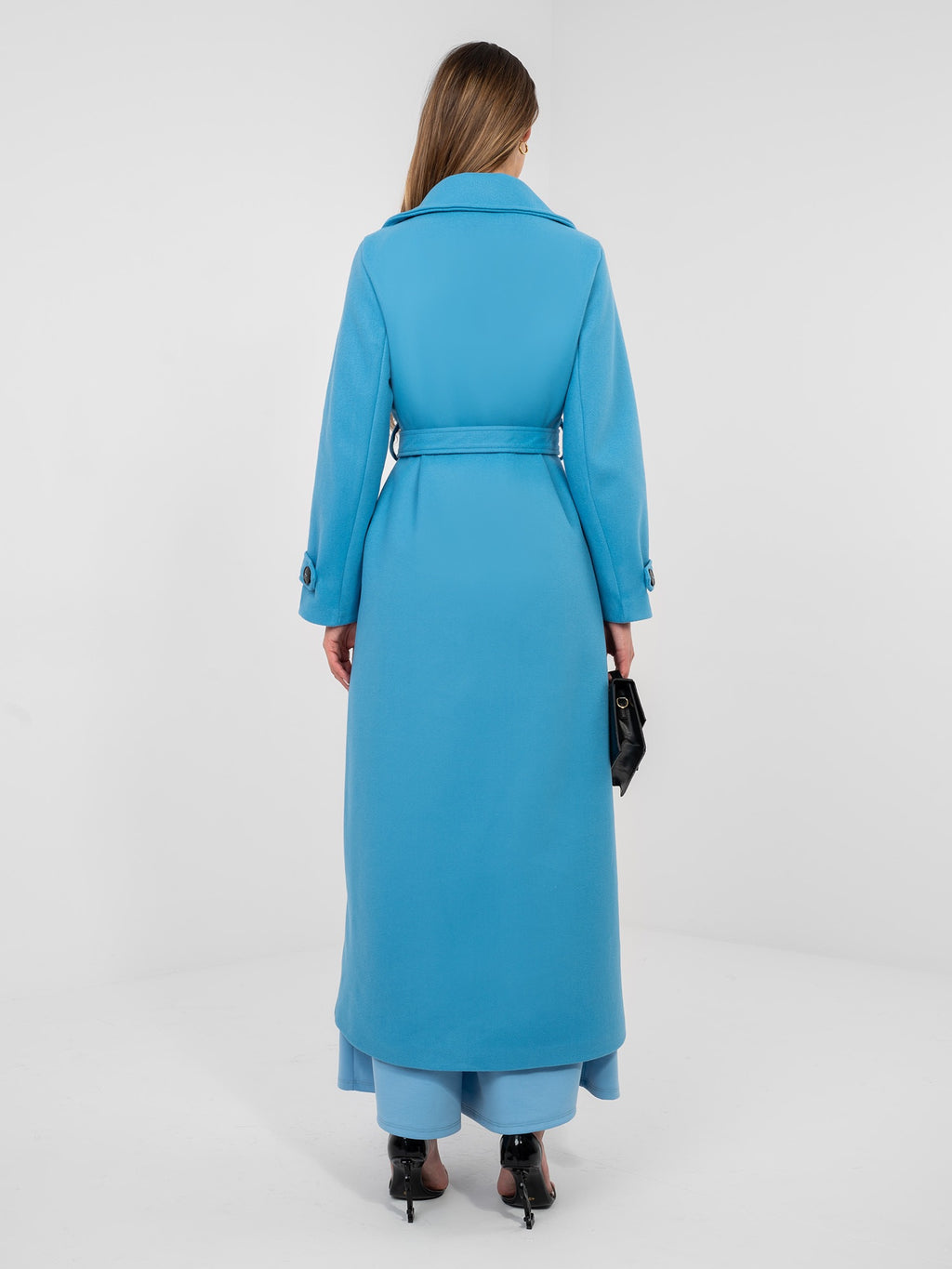Lange Damesjas MAYA met Ceintuur – Blauw