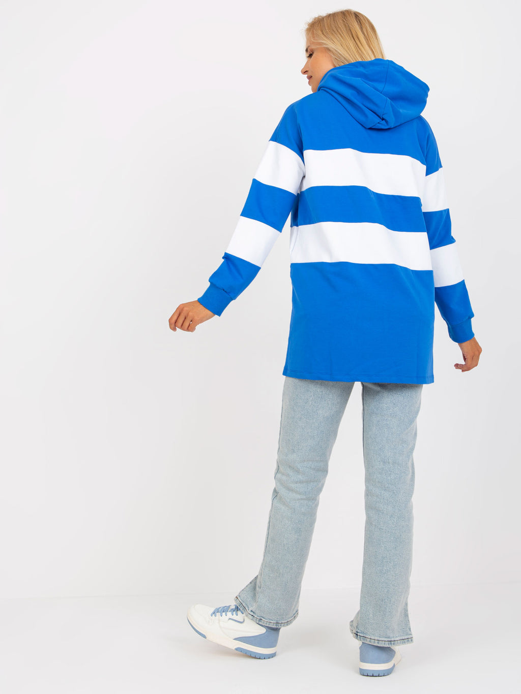 Gestreepte Oversized Hoodie – Wit/Blauw