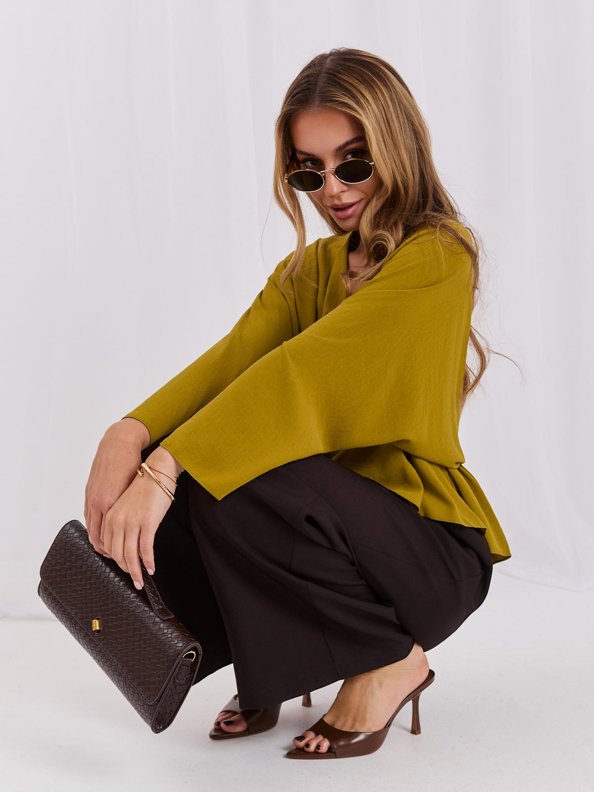 Kimono Blouse met V-hals – Olijfgroen