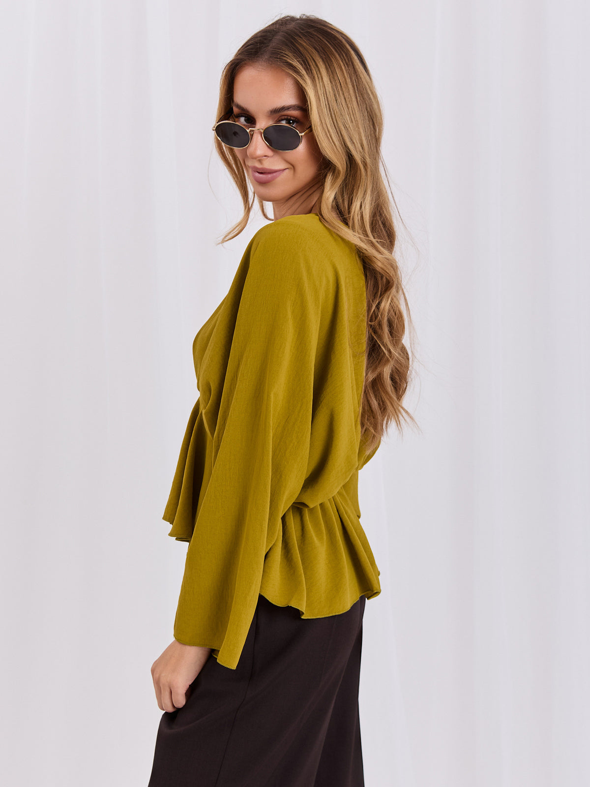 Kimono Blouse met V-hals – Olijfgroen