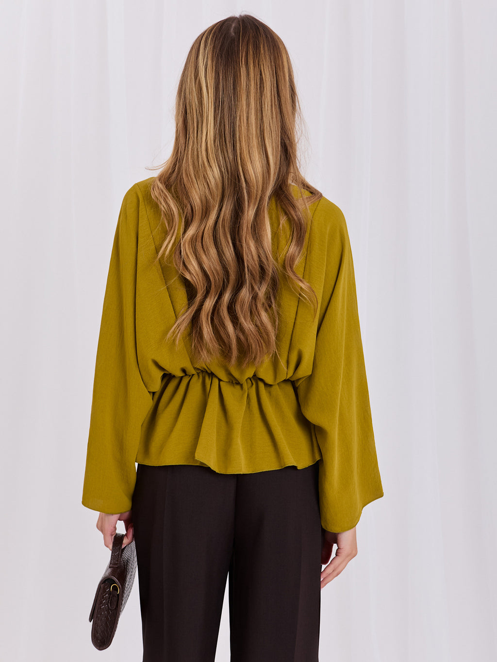 Kimono Blouse met V-hals – Olijfgroen