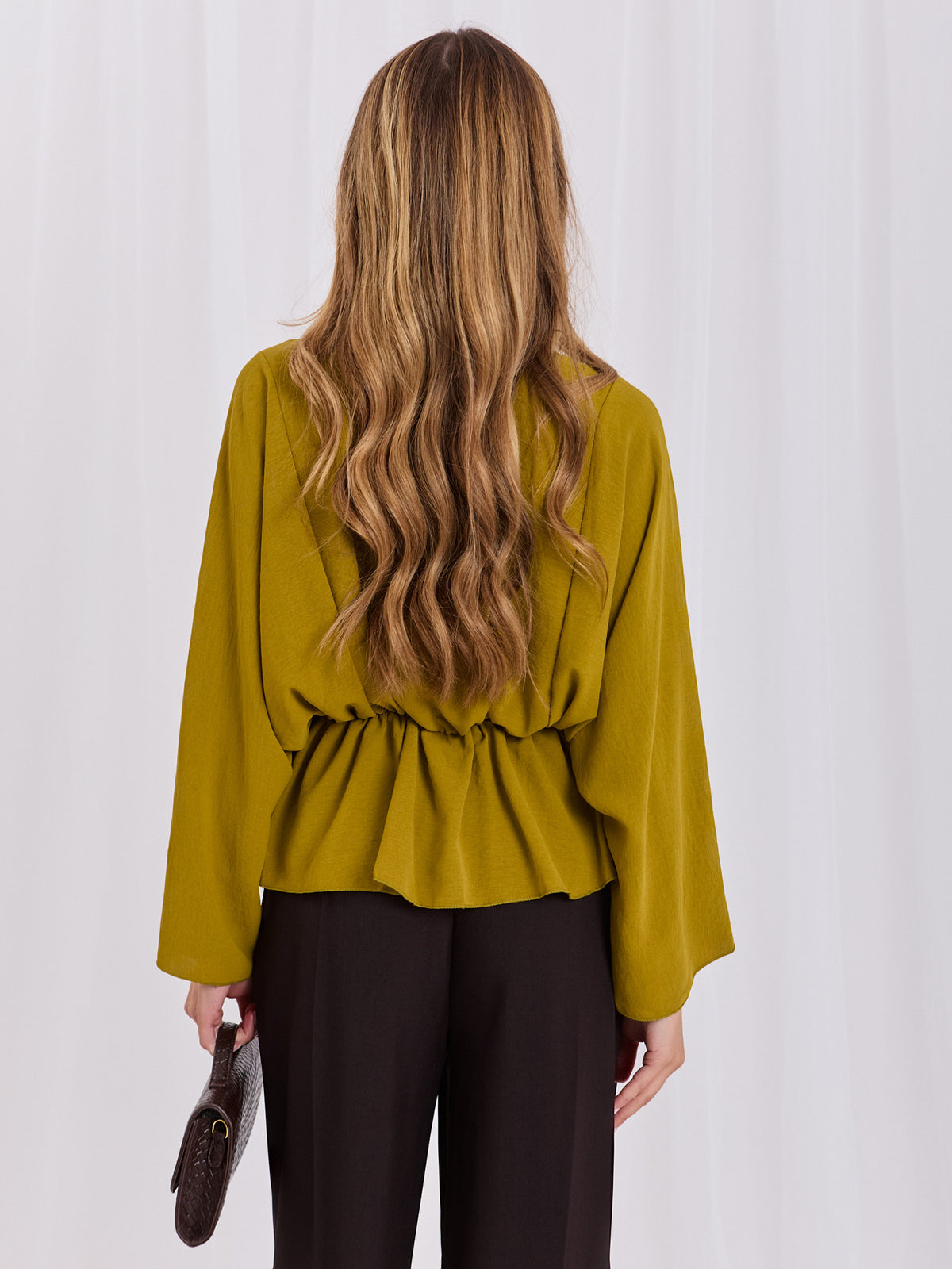 Kimono Blouse met V-hals – Olijfgroen