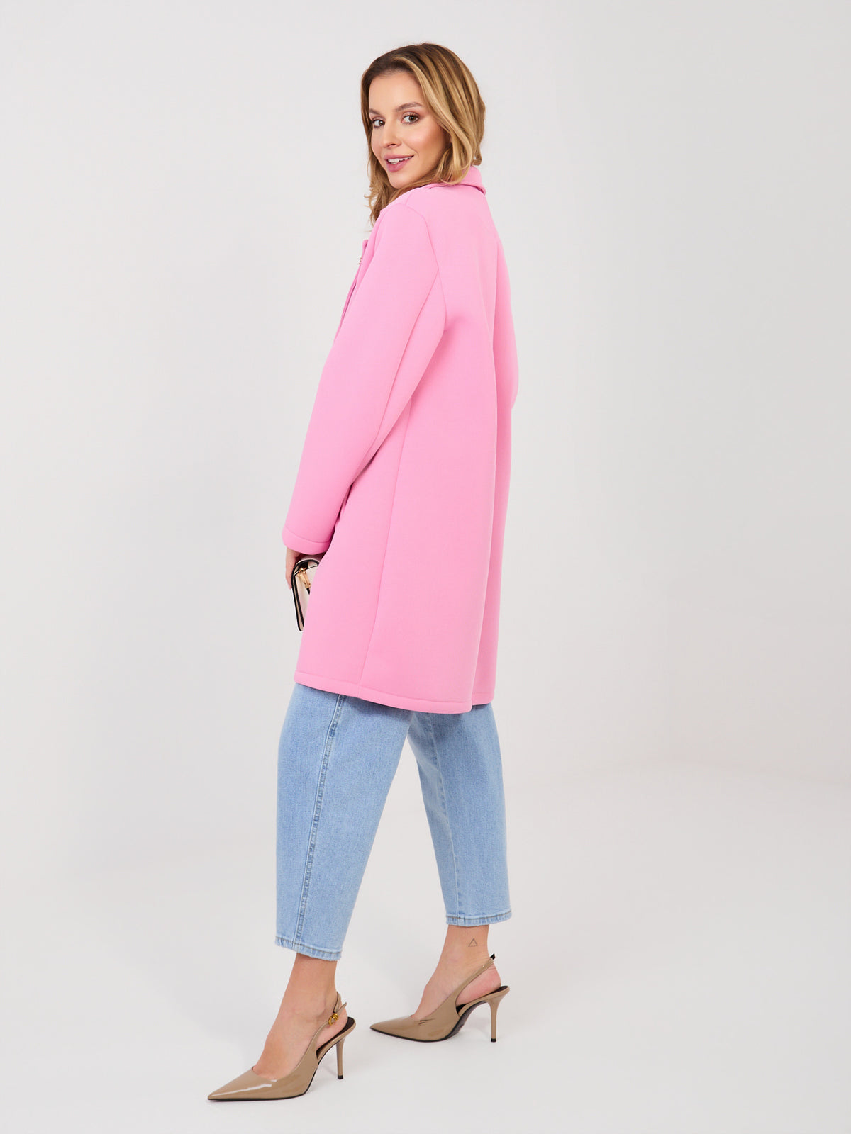 Elegante Damesjas met Broche – Pastelroze