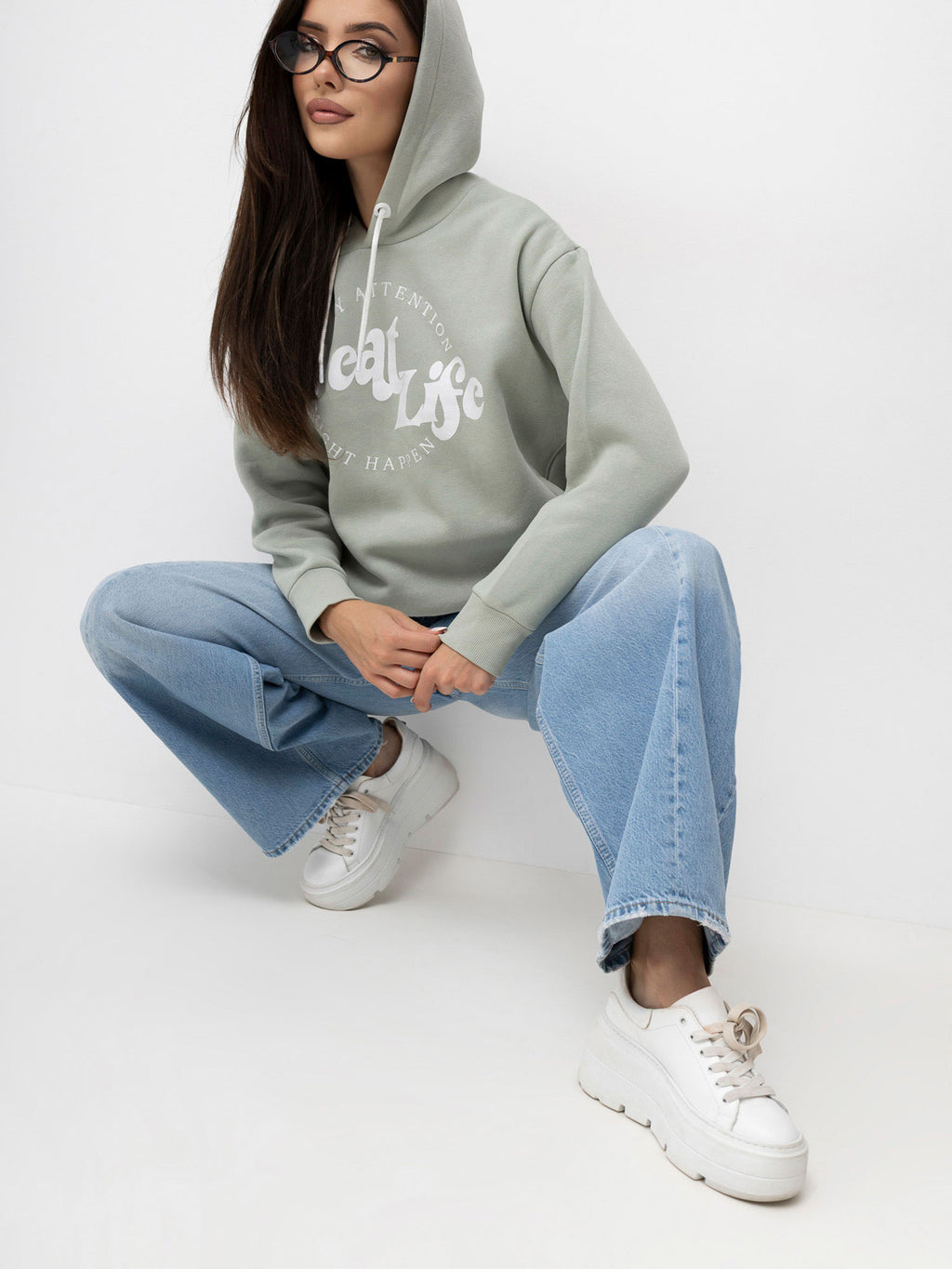 Hoodie met Print – Pistache