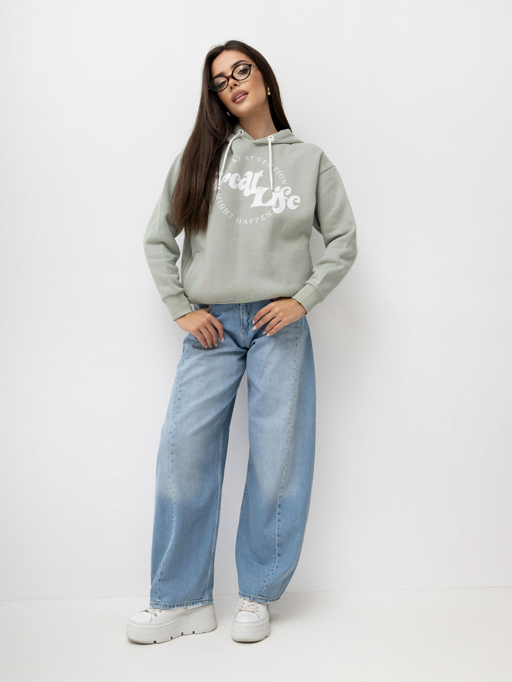 Hoodie met Print – Pistache