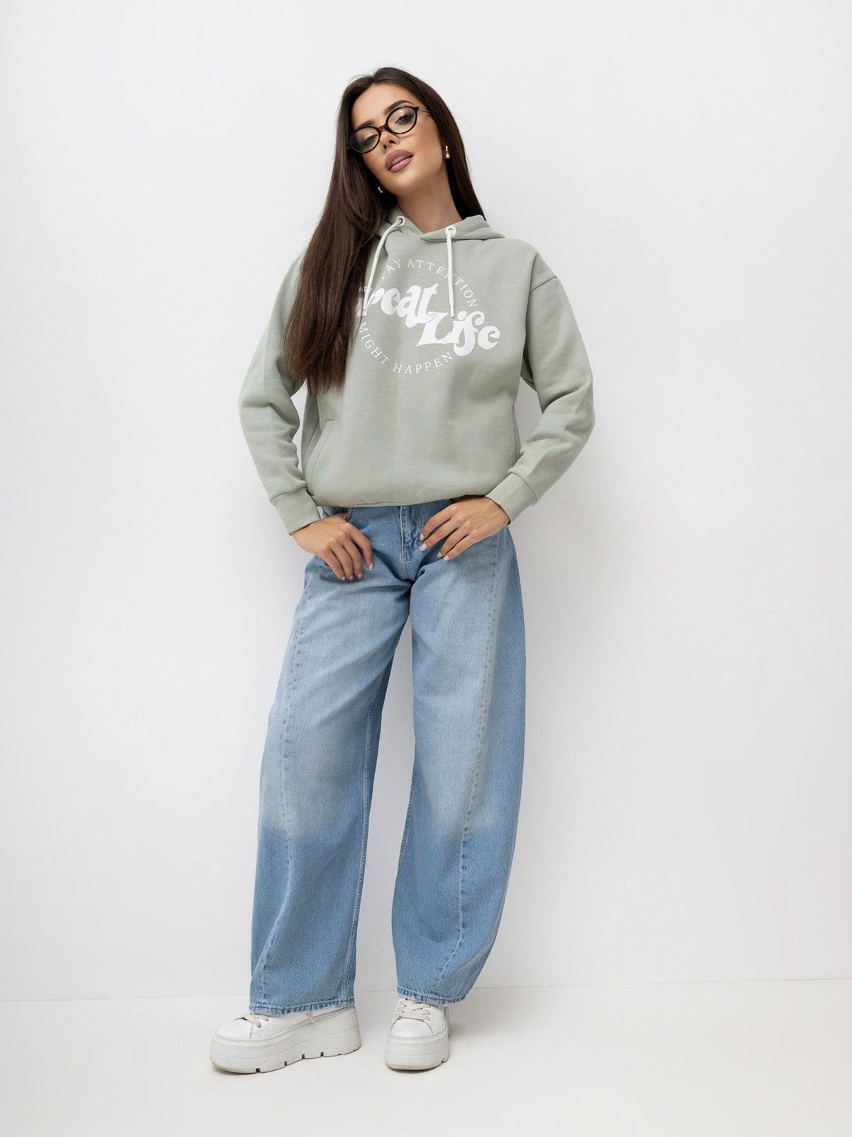 Hoodie met Print – Pistache