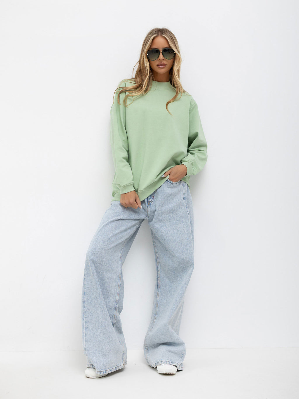 Basic Sweater met Hoge Kraag – Pistache