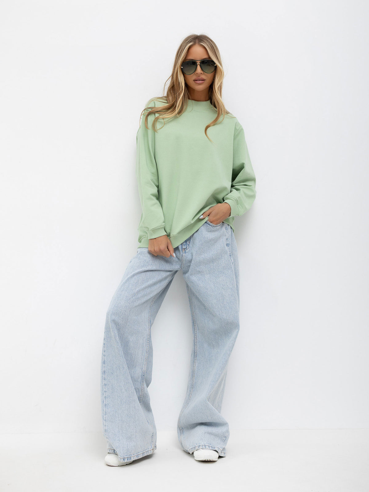 Basic Sweater met Hoge Kraag – Pistache