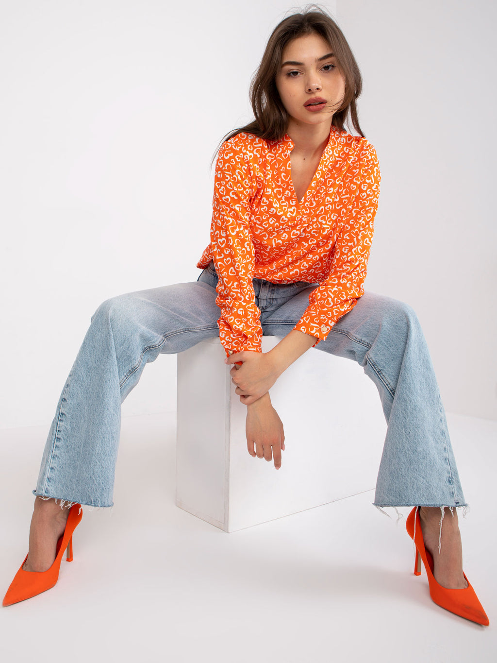 Blouse met Print en V-hals – Oranje